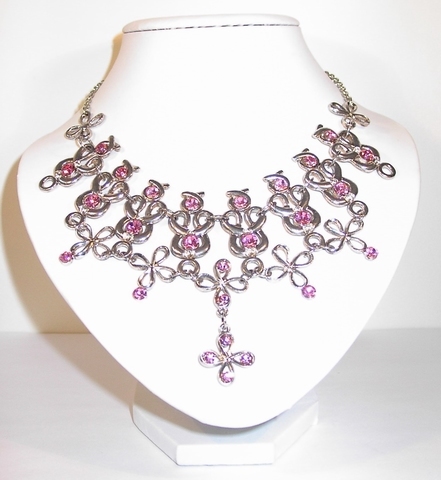 Collier roze 0123 | Luxe collier met roze strass steentjes