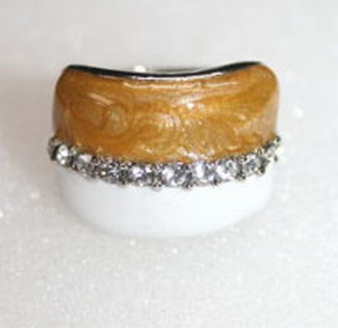 Trendy ring met echte strass steentjes bruin/wit