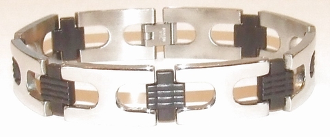 Edelstaal RVS armband met stukjes zwart kunststof