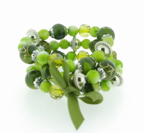 Armband groen 33553 | Armband met 3 rijen groene kralen