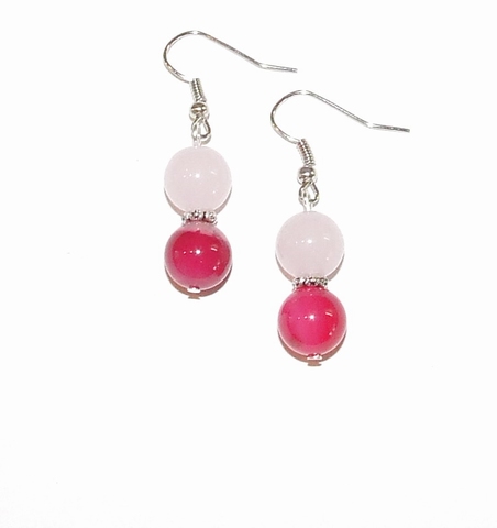 Oorbellen roze 1528 | Roze agaat edelstenen oorbellen