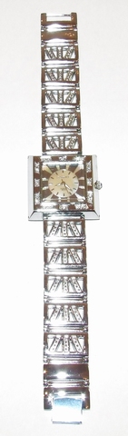 Horloge vierkante beige wijzerplaat met strass steentjes