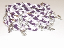 Wikkel armband met bedels lila/wit/paars 