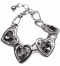 Armband hart 03129 | Armband met strass harten zwart/grijs 