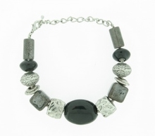 Armband zwart+grijs 41411 | Armband natuursteen zwart/grijs 