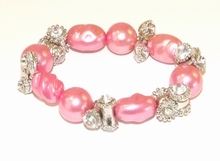 Armband oudroze 595595 | Armband parels/strass oud roze 