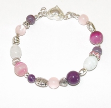 Armband roze en paars 199 | Armband met roze, paarse en wit 