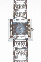 Horloge vierkante paarse wijzerplaat met strass steentjes 